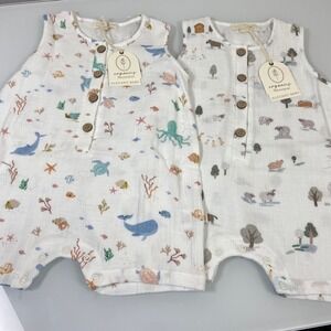 Elegant Baby Boy 9-12M Set of 2 White Romper NEW Organic Cotton Muslin Gauze